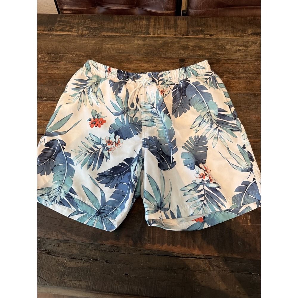 Club Room Men's Tropical Leaf Print Elastic Waist Swim Trunks Size L!